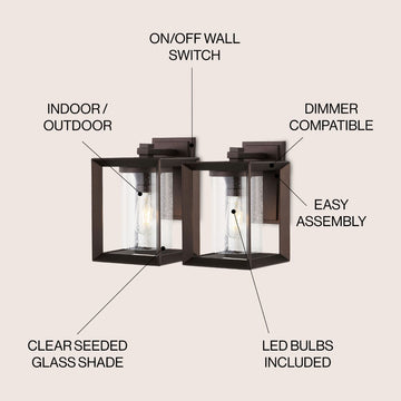 Vaughn 7.25" Iron/Glass Modern Rustic Cube LED Outdoor Lantern - JONATHAN Y